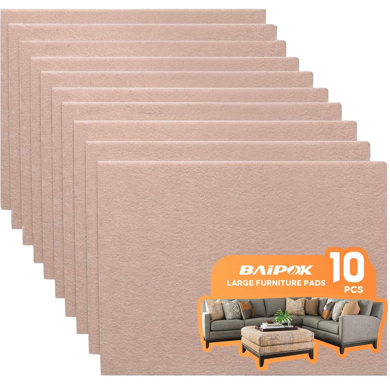 BAIPOK Felt Furniture Pads 10pcs 8" x 6" Self Adhesive Cuttable Furniture Felt Pads, Anti Scratch Floor Protectors for Furniture on Hardwood Floor, Beige - Image 1